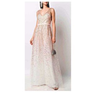 Marchesa Notte Glittered dégradé V-neck Tulle Gown